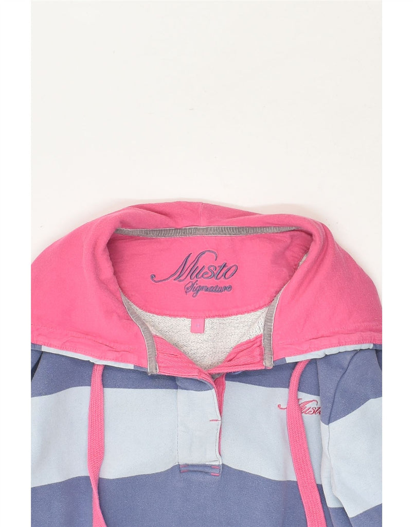 MUSTO Womens Hoodie Jumper UK 10 Small Blue Striped Cotton | Vintage Musto | Thrift | Second-Hand Musto | Used Clothing | Messina Hembry 