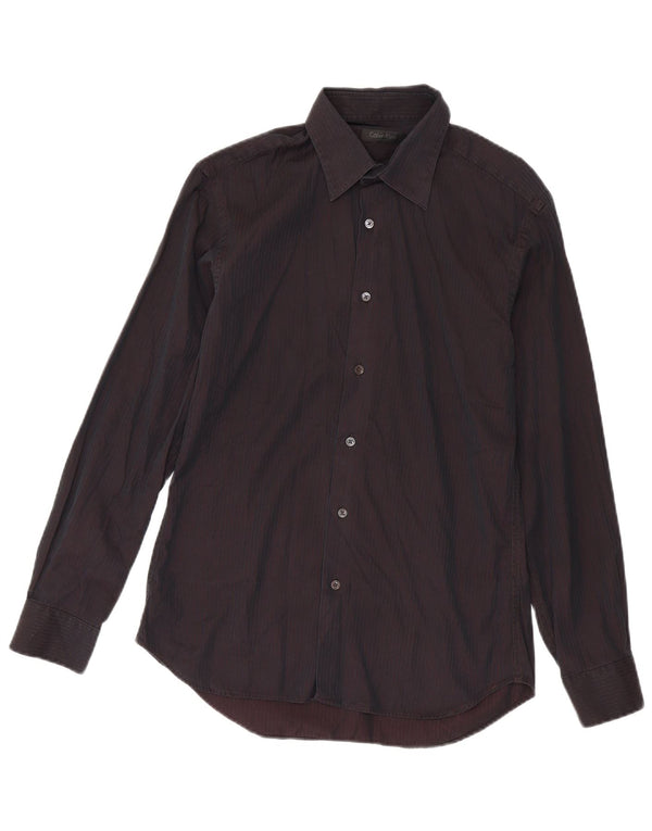 Calvin Klein Mens Shirt Size 40 Medium Burgundy Pinstripe