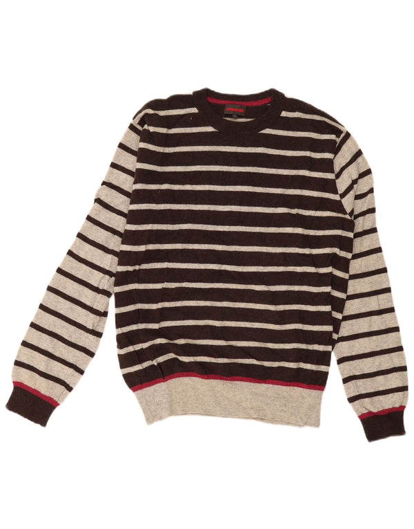 Invicta Mens Crew Neck Jumper Sweater Large Grey Striped Wool