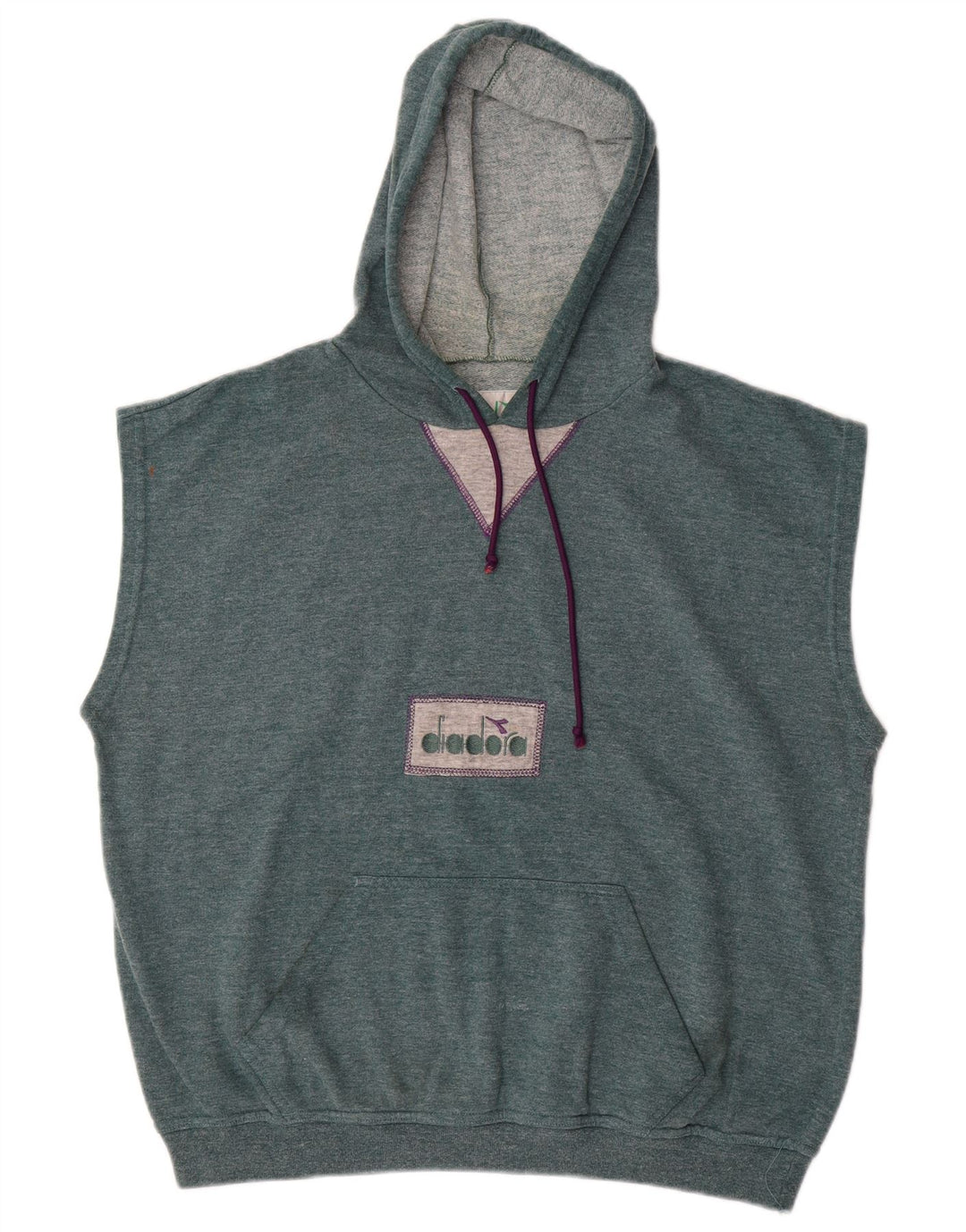 DIADORA Mens Sleeveless Hoodie Jumper Large Blue Cotton