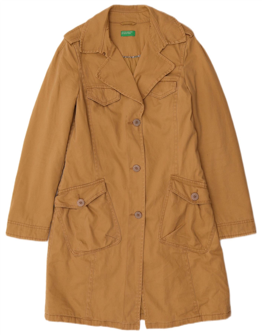 Benetton Womens Trench Coat UK 8 Small Beige Cotton