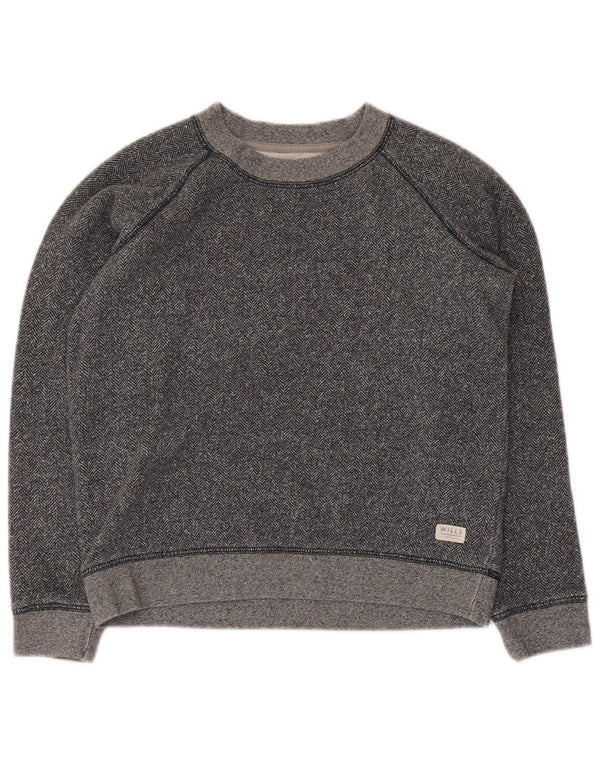 Jack Wills Womens Crop Sweatshirt Jumper UK 10 Small Grey Herringbone