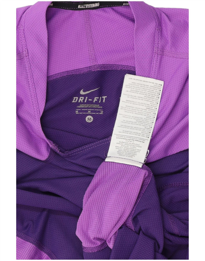 Nike Womens Dri Fit T-Shirt Top UK 12 Medium Purple Colourblock Polyester