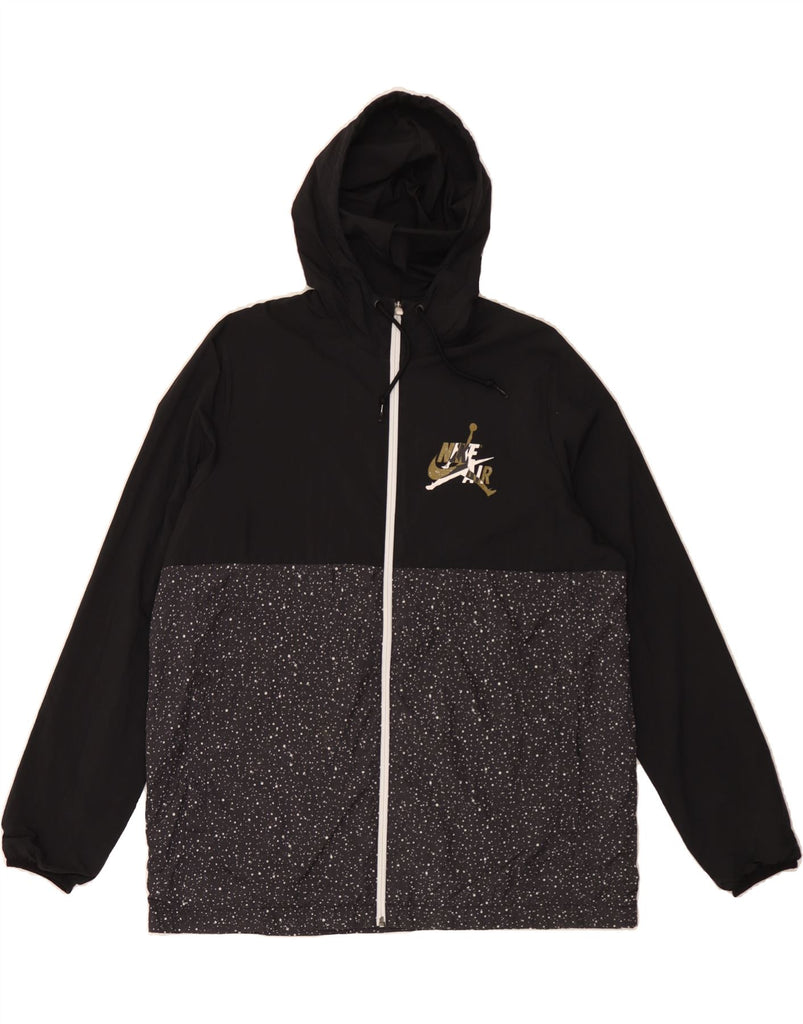 JORDAN Mens Graphic Hooded Rain Jacket UK 38 Medium Black Spotted Nylon Vintage Jordan and Second-Hand Jordan from Messina Hembry 