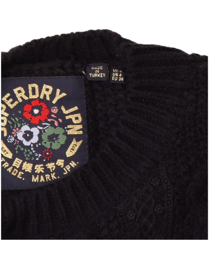 SUPERDRY Womens Oversized Boat Neck Jumper Sweater UK 8 Small Navy Blue