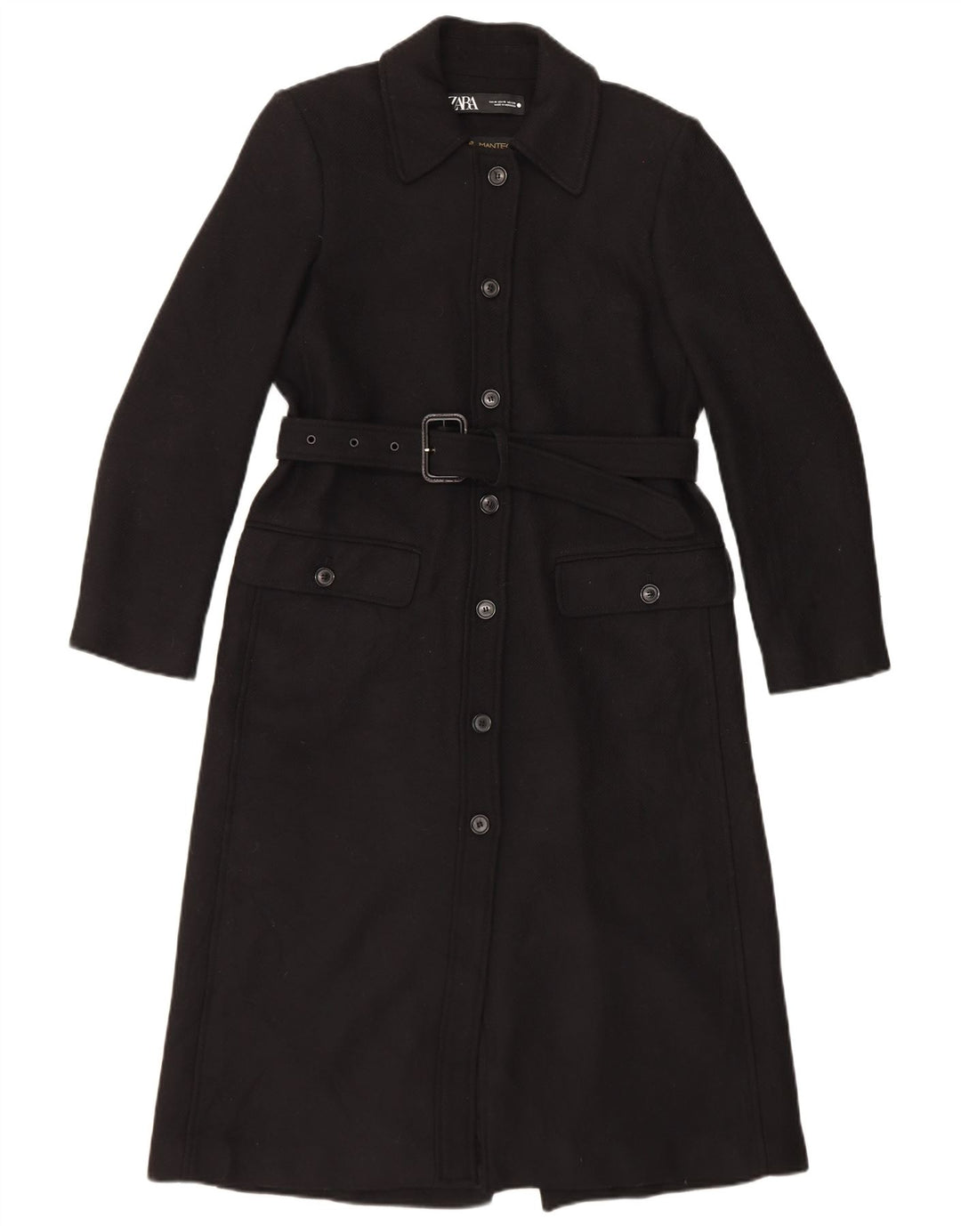 Zara Womens Overcoat UK 14 Medium Black Wool