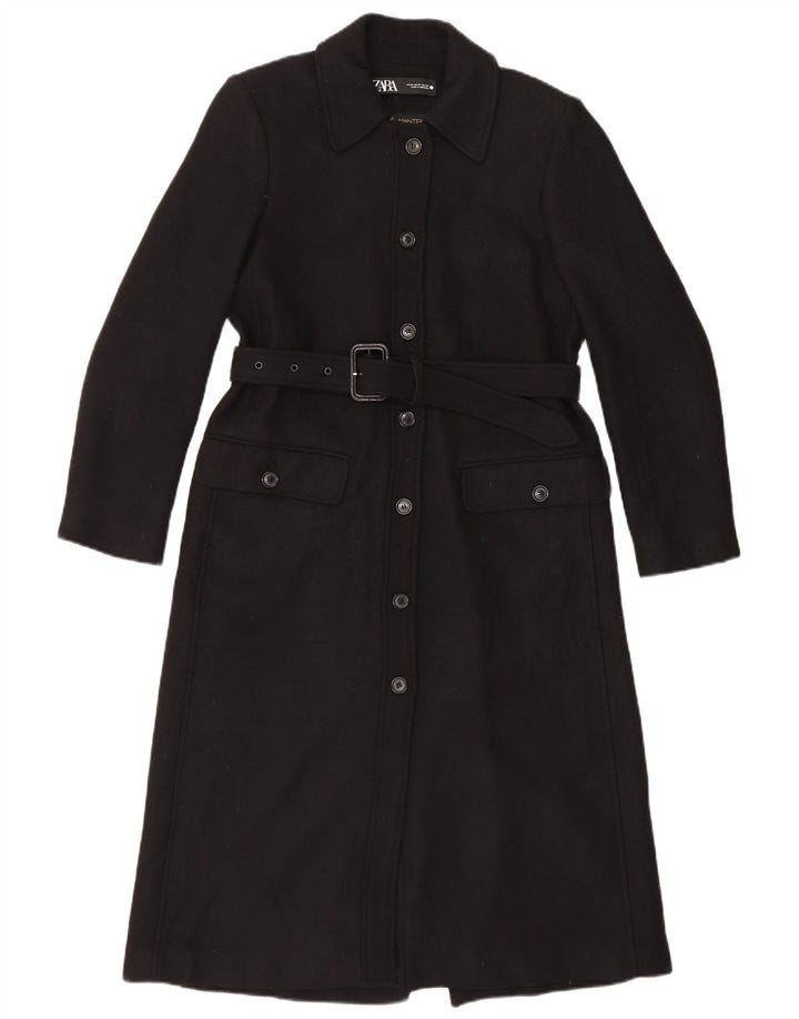 Zara Womens Overcoat UK 14 Medium Black Wool