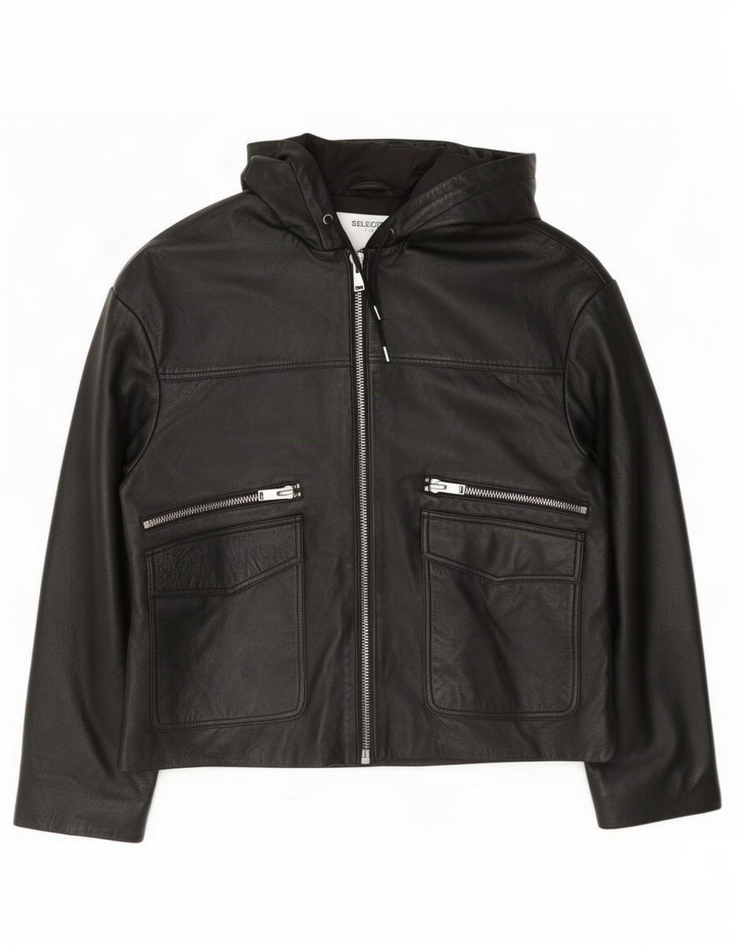 Selected Femme Womens Hooded Leather Jacket EU 38 Medium Black