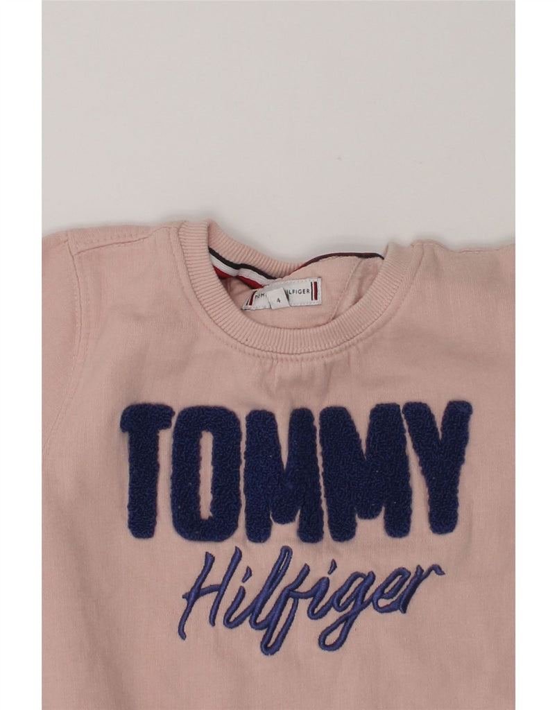 TOMMY HILFIGER Girls Graphic Sweatshirt Jumper 3-4 Years Pink Cotton | Vintage Tommy Hilfiger | Thrift | Second-Hand Tommy Hilfiger | Used Clothing | Messina Hembry 