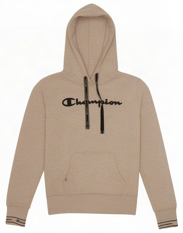 Champion Womens Graphic Hoodie Jumper UK 14 Medium Beige Flecked Cotton