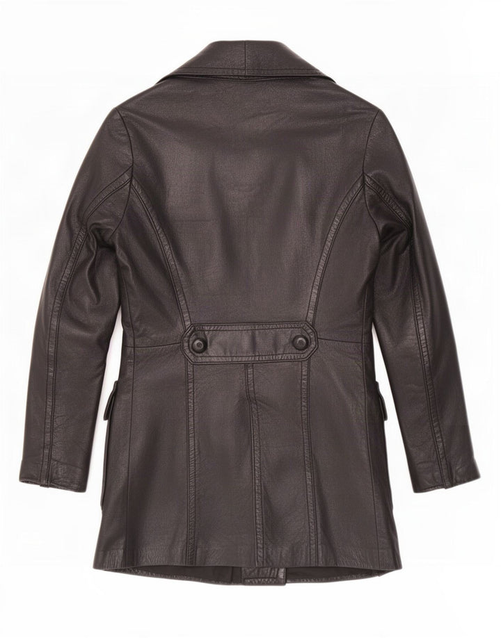 Vintage Womens Double Breasted Leather Jacket UK 8 Small Black