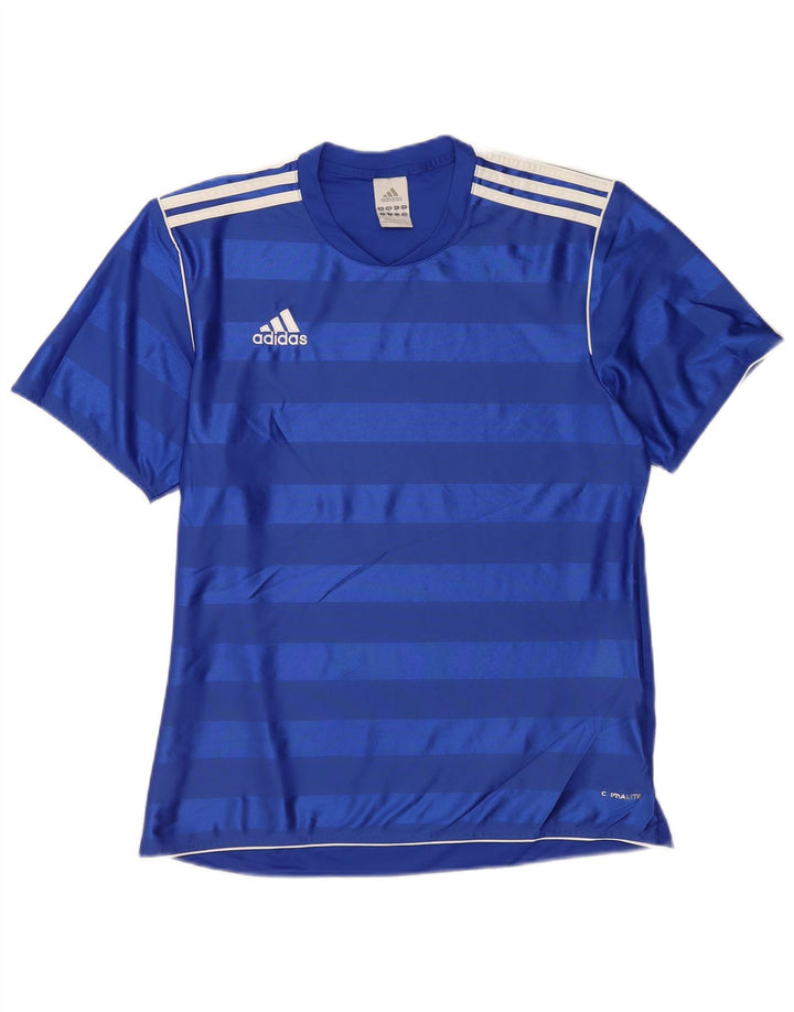 Adidas Mens Climalite T-Shirt Top Medium Blue Striped Polyester