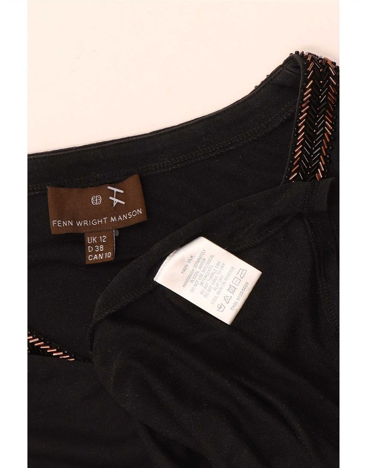 Fenn Wright Manson Womens Top 3/4 Sleeve UK 12 Medium Black Silk