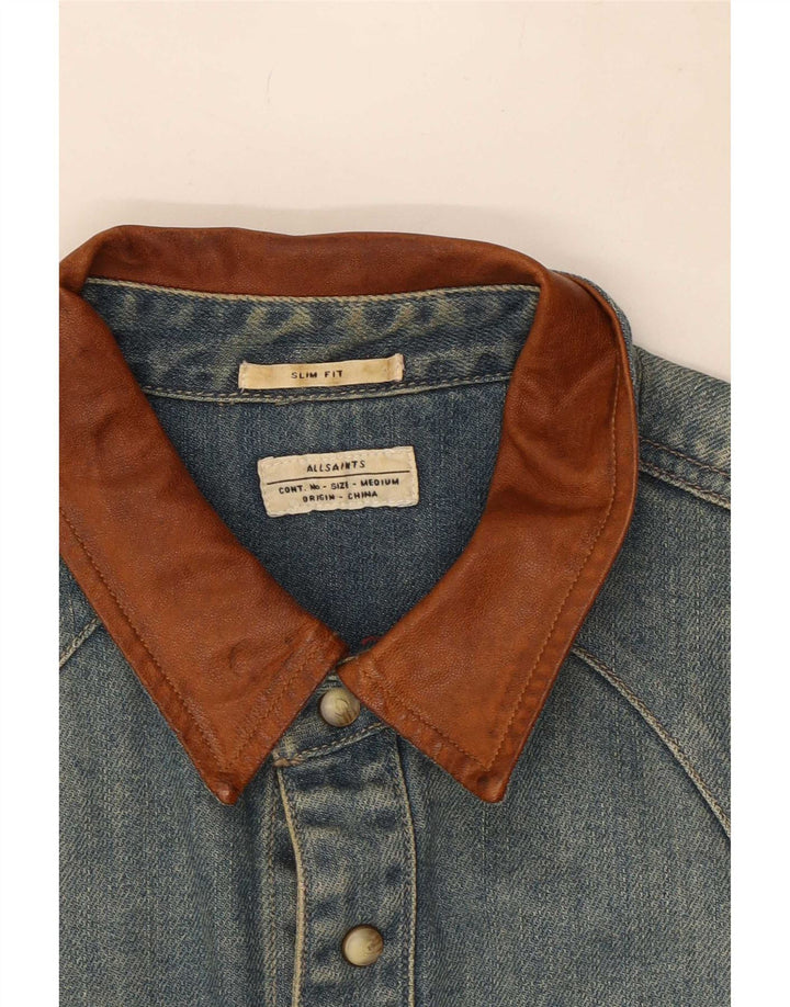 All Saints Mens Slim Fit Denim Shirt Medium Blue Cotton