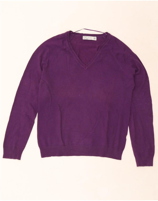 Zara Womens V-Neck Jumper Sweater UK 18 XL Purple Cotton