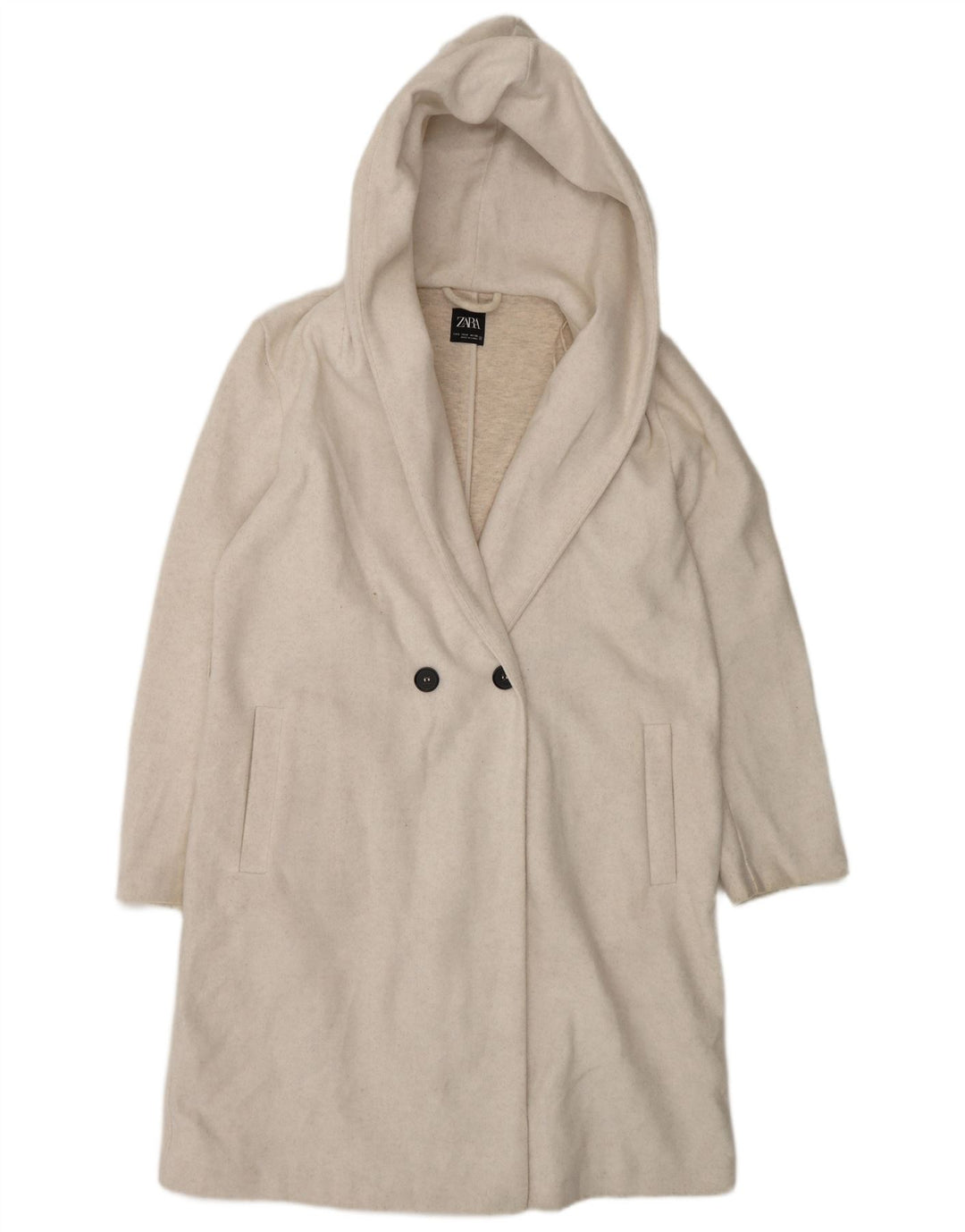 Zara Womens Hooded Oversized Double Breasted Coat UK 10 Small Off White