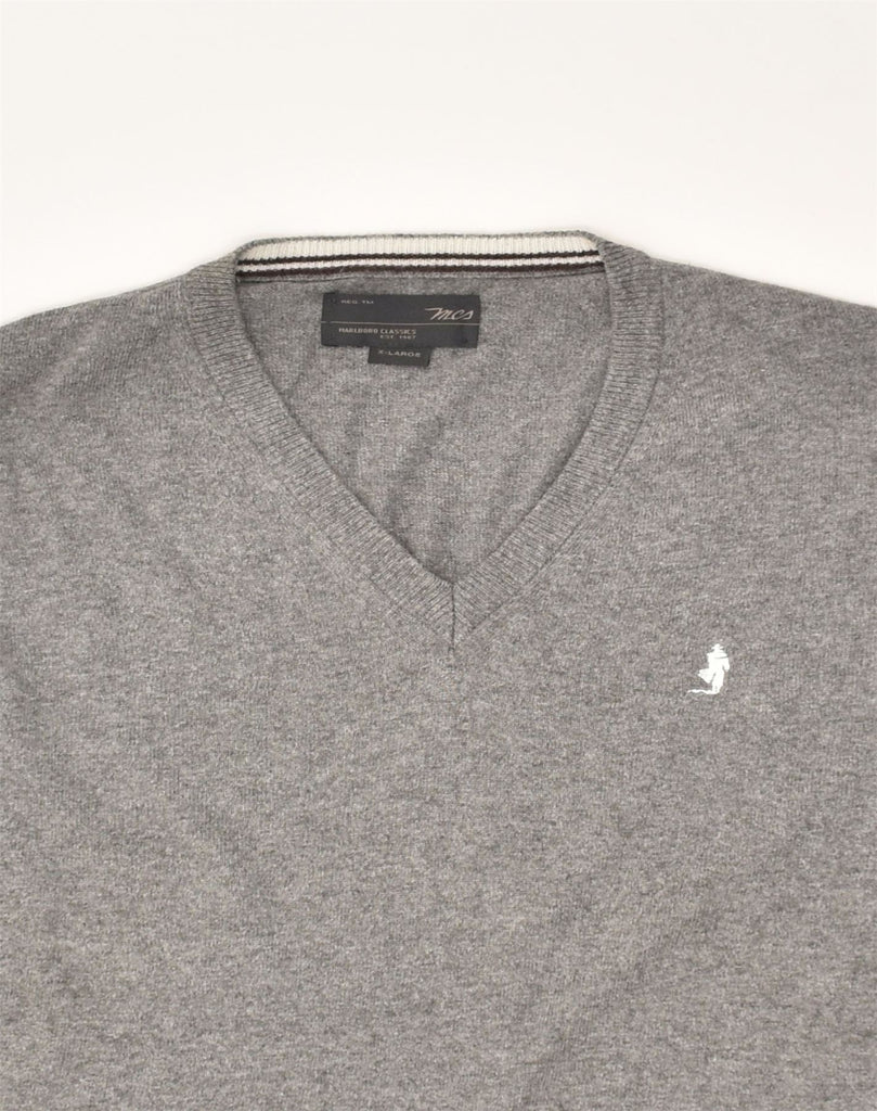 MARLBORO CLASSICS Mens V-Neck Jumper Sweater XL Grey Viscose | Vintage Marlboro Classics | Thrift | Second-Hand Marlboro Classics | Used Clothing | Messina Hembry 