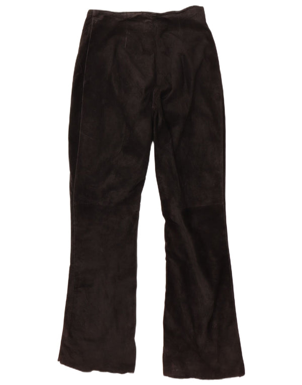 VINTAGE Womens Bootcut Suede Trousers W28 L31 Black Leather