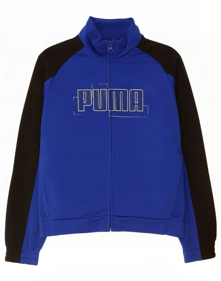 Puma Boys Graphic Tracksuit Top Jacket 7-8 Years Blue Colourblock Polyester