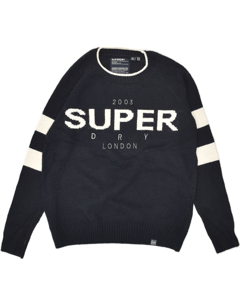 SUPERDRY Womens Graphic Crew Neck Jumper Sweater UK 10 Small Navy Blue | Vintage Superdry | Thrift | Second-Hand Superdry | Used Clothing | Messina Hembry 