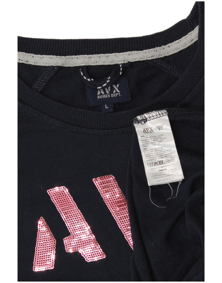 Avirex Womens Graphic Sweatshirt Jumper UK 14 Large Navy Blue Cotton