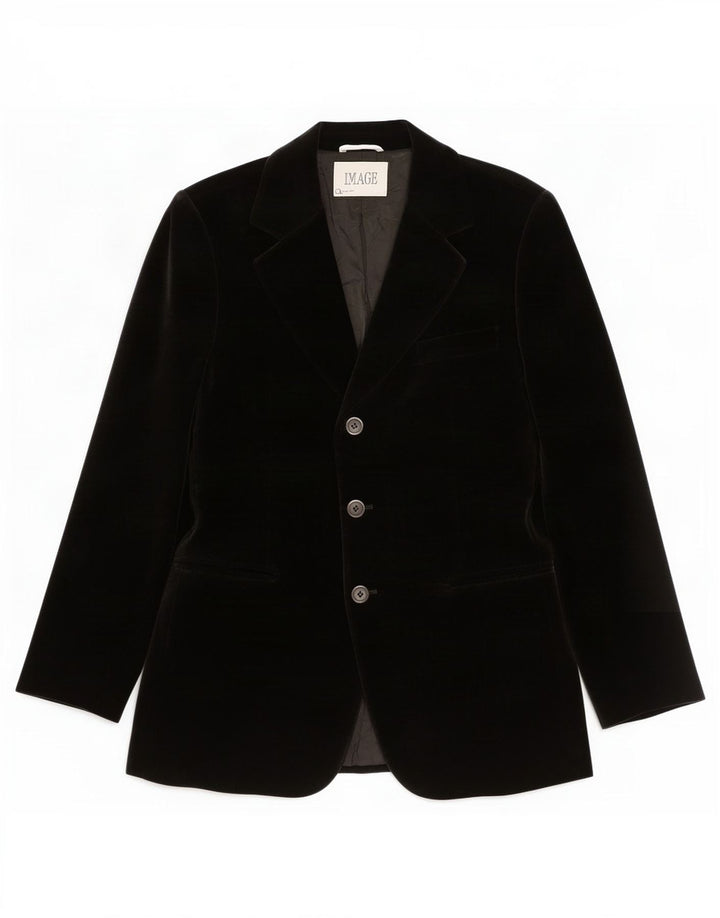 Vintage Womens 3 Button Velvet Blazer Jacket UK 14 Medium Black