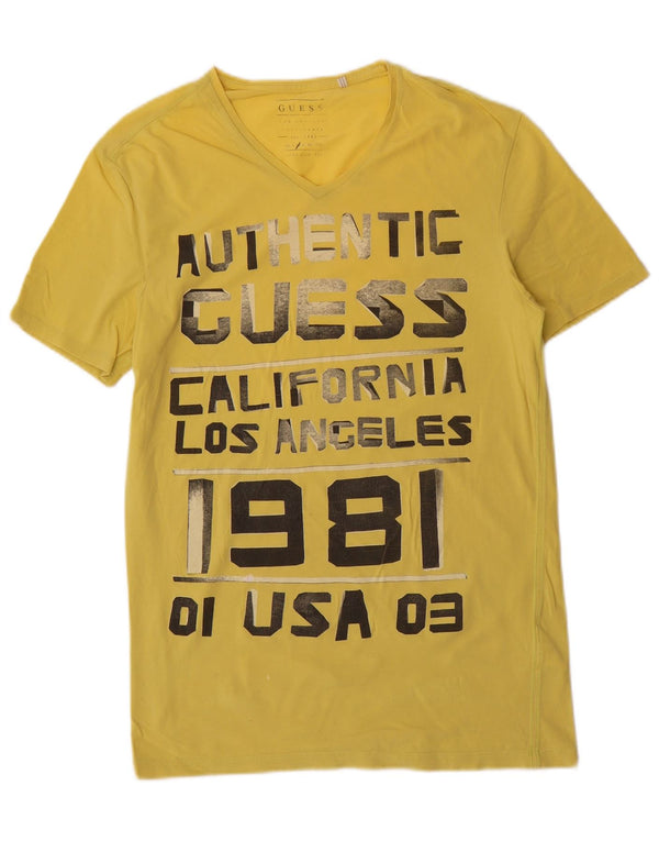Guess Mens Graphic T-Shirt Top Medium Yellow