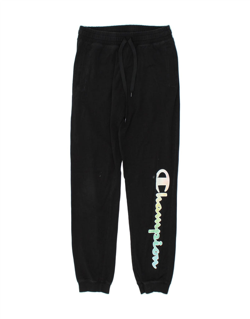 CHAMPION Womens Graphic Tracksuit Trousers Joggers UK 6 XS Black | Vintage Champion | Thrift | Second-Hand Champion | Used Clothing | Messina Hembry 