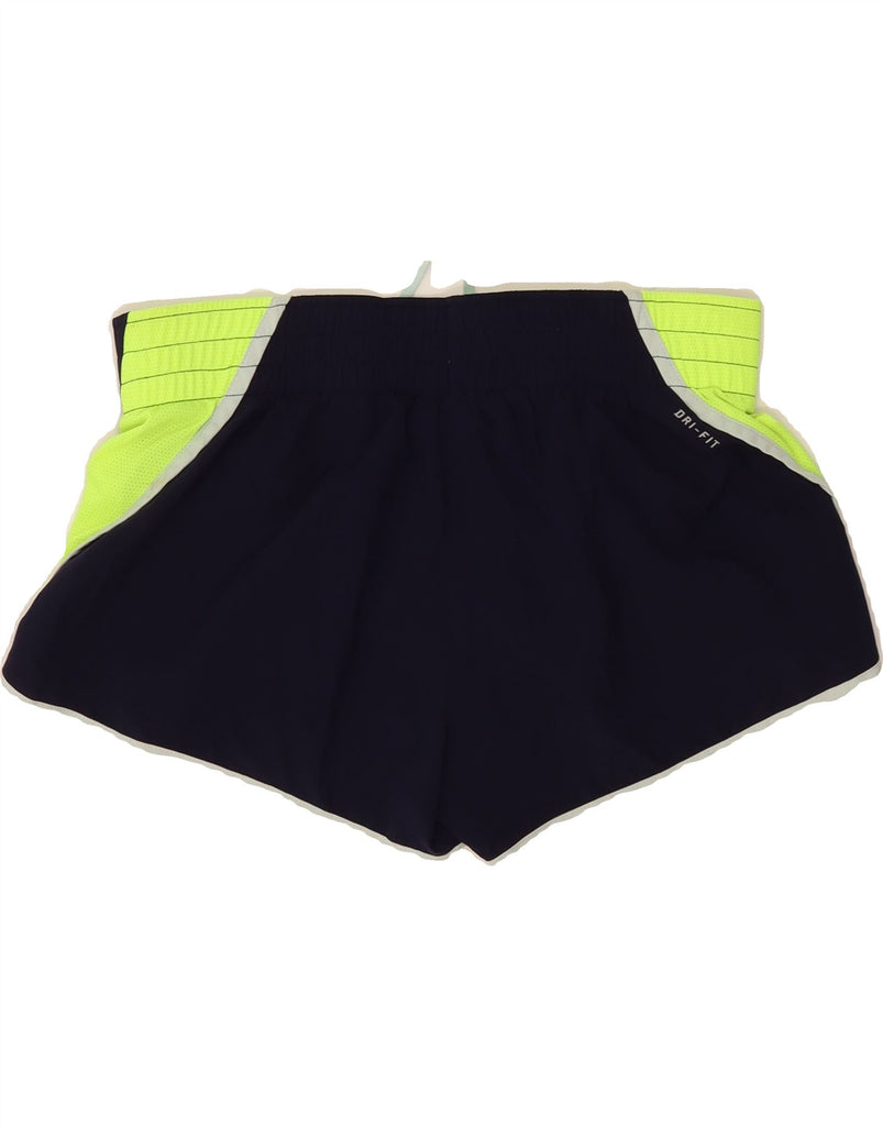 NIKE Womens Dri Fit Sport Shorts UK 14 Medium Navy Blue Colourblock Vintage Nike and Second-Hand Nike from Messina Hembry 