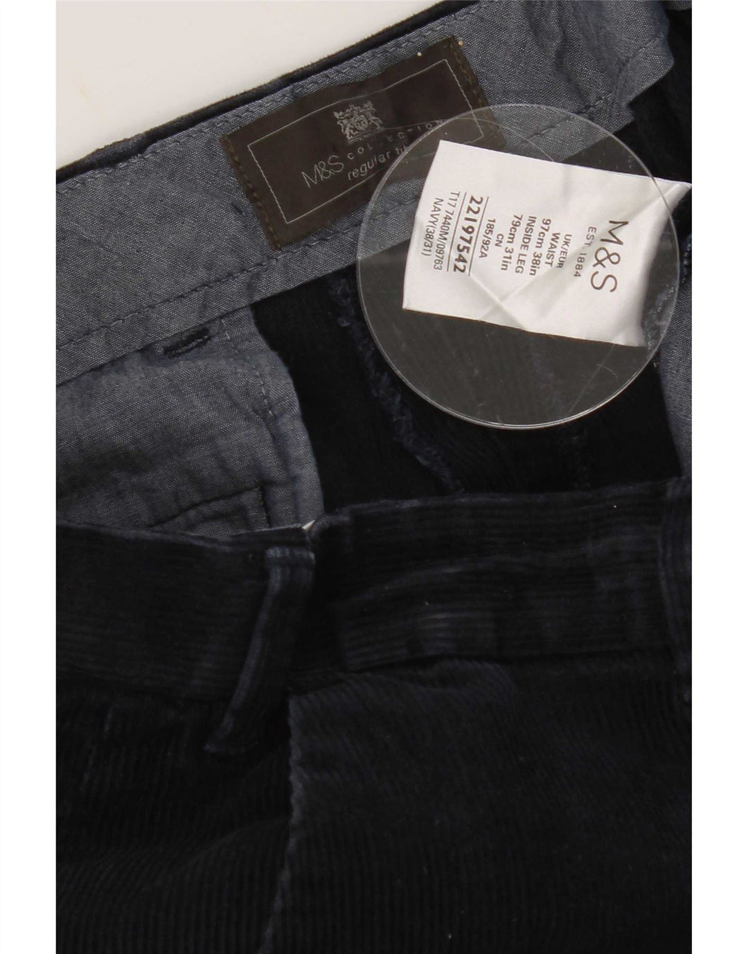 Marks & Spencer Womens Regular Fit Corduroy Trousers W38 L31 Navy Blue