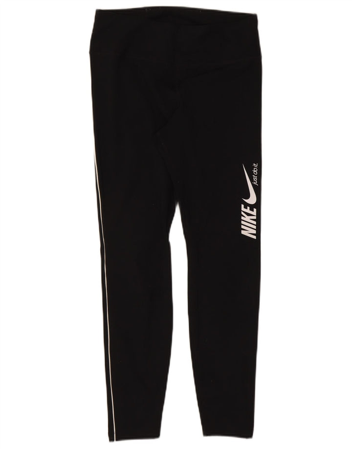 Nike Womens Dri Fit Graphic Crop Leggings UK 12 Medium Black Polyester