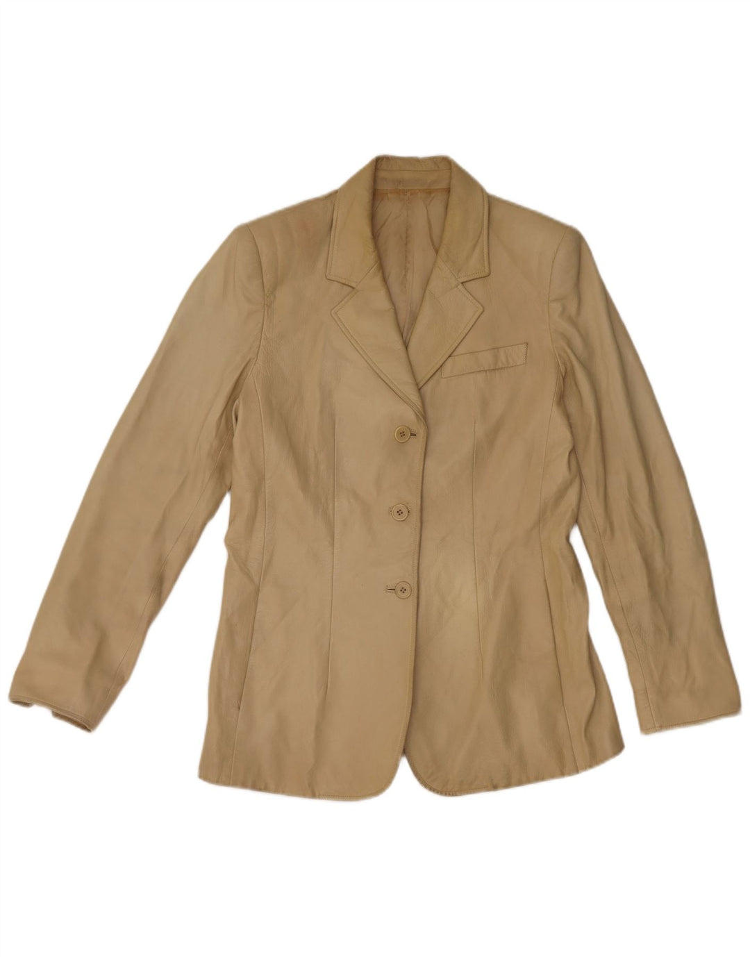 Vintage Womens 3 Button Leather Blazer Jacket IT 44 Medium Beige Leather