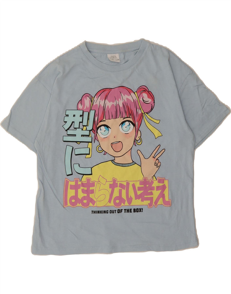 ZARA Girls Graphic T-Shirt Top 9-10 Years Blue Vintage Zara and Second-Hand Zara from Messina Hembry 