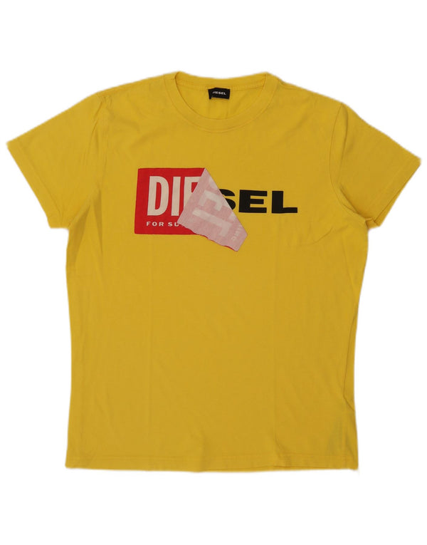 Diesel Mens Graphic T-Shirt Top Large Yellow Cotton