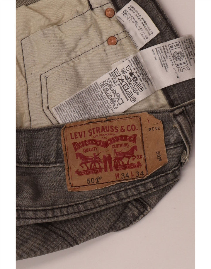 Levi's Mens 501 Straight Jeans W34 L34 Grey Cotton