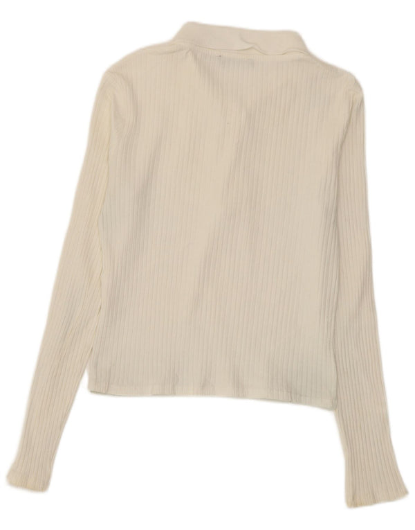 Zara Womens Crop Long Sleeve Polo Shirt UK 14 Large White