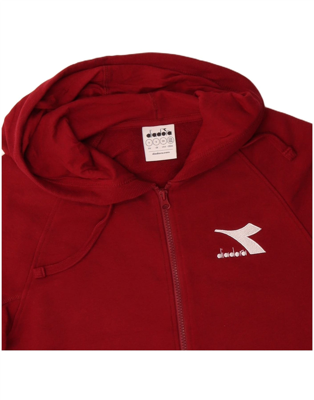 DIADORA Mens Zip Hoodie Sweater Small Red Cotton