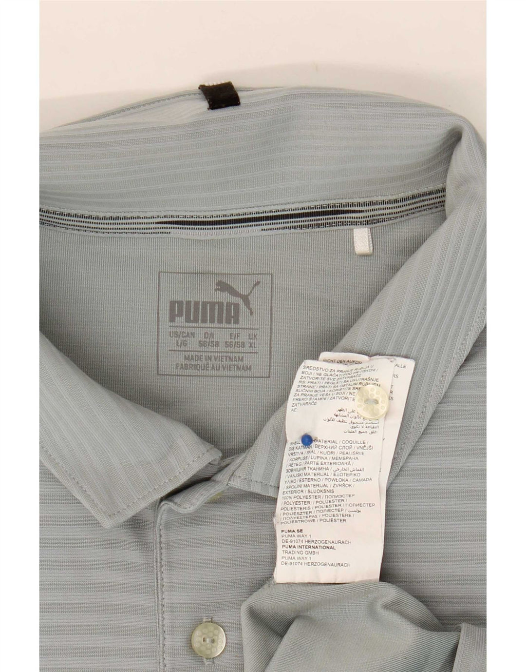 Puma Mens Polo Shirt XL Grey Pinstripe Polyester