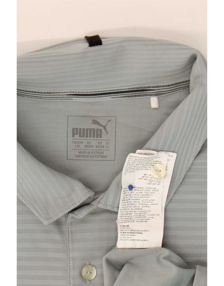 Puma Mens Polo Shirt XL Grey Pinstripe Polyester