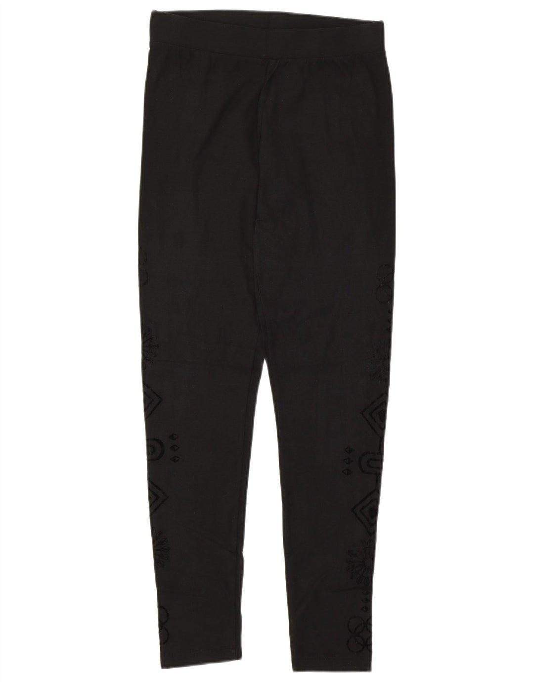 DESIGUAL Womens Graphic Leggings UK 12 Medium  Black Floral