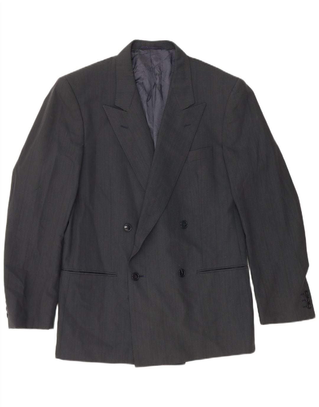 Mario Zegna Mens Double Breasted Blazer Jacket IT 48 Medium Navy Blue Wool