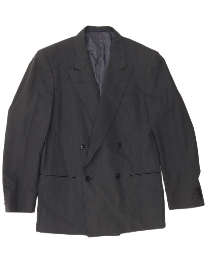 Mario Zegna Mens Double Breasted Blazer Jacket IT 48 Medium Navy Blue Wool