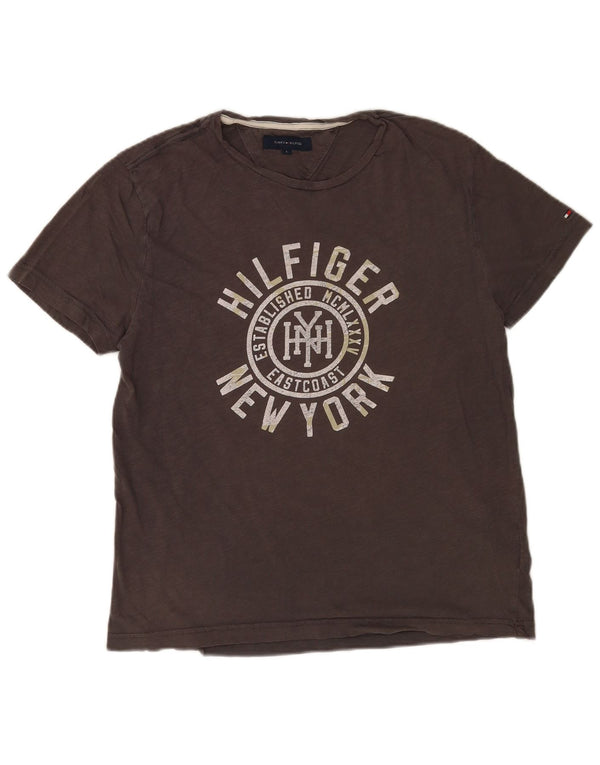 Tommy Hilfiger Mens Graphic T-Shirt Top Large Grey Cotton