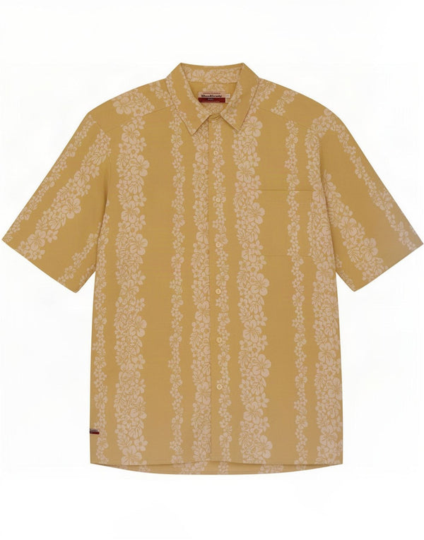 Benetton Mens Blue Family Hawaiian Short Sleeve Shirt Medium Yellow Floral