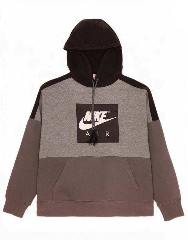 Nike Mens Graphic Hoodie Jumper Medium Grey Colourblock Cotton