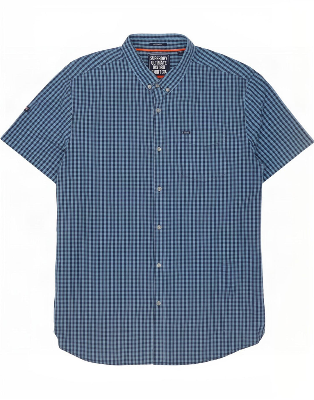 Superdry Mens Short Sleeve Regular Fit Shirt 3XL Navy Blue Gingham Cotton