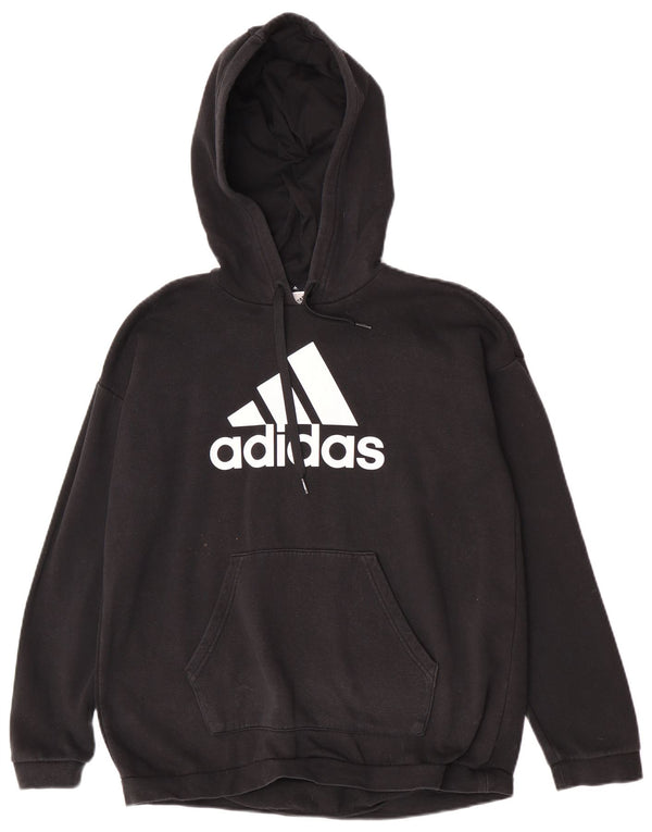 Adidas Womens Graphic Oversized Hoodie Jumper UK 12/14 Medium Black Cotton