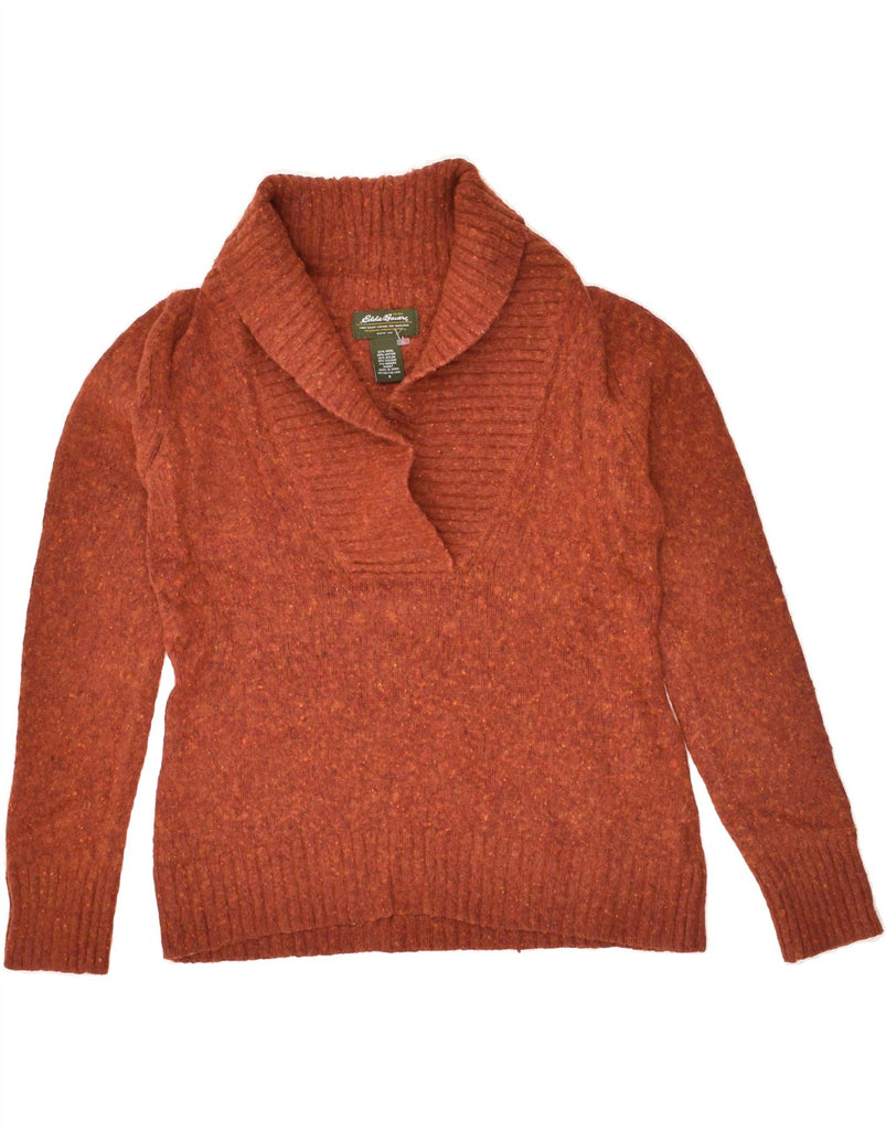 EDDIE BAUER Womens Shawl Neck Jumper Sweater UK 8 Small Orange Wool | Vintage Eddie Bauer | Thrift | Second-Hand Eddie Bauer | Used Clothing | Messina Hembry 