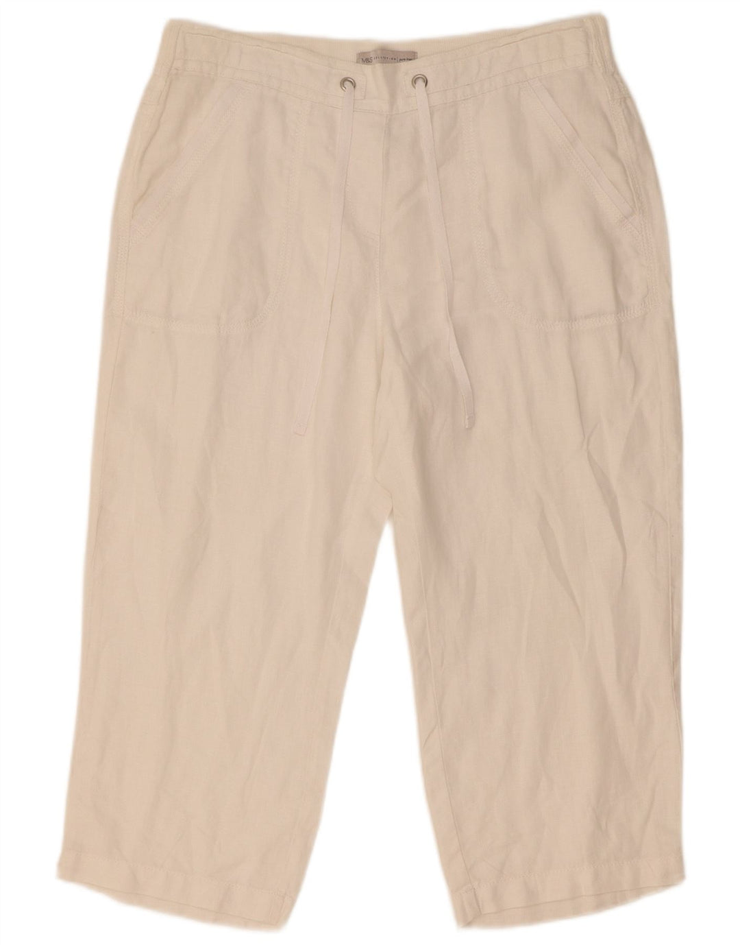 Marks & Spencer Womens Straight Capri Trousers W32 L21 White Linen