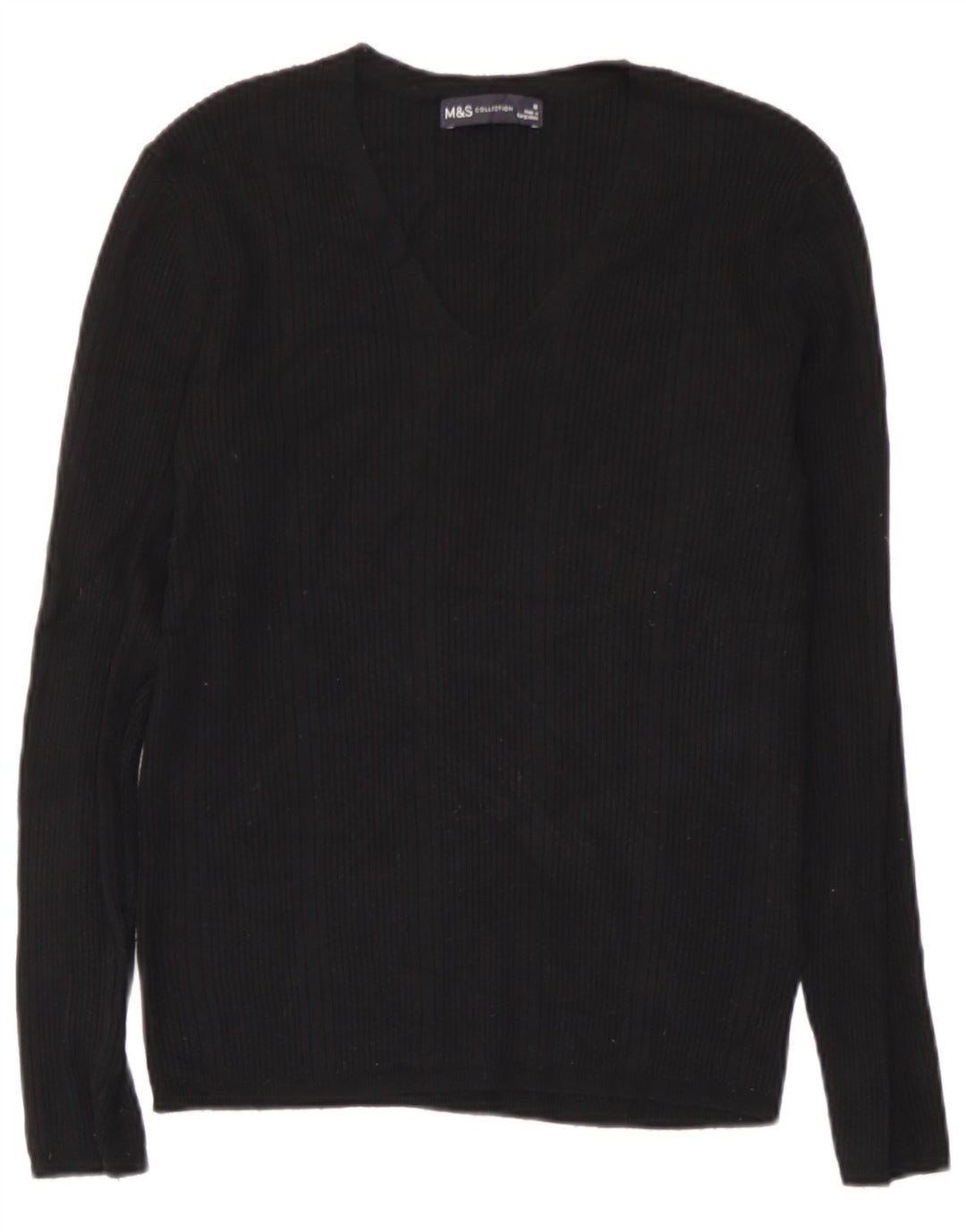 Marks & Spencer Womens Top Long Sleeve UK 10 Small Black Striped Viscose